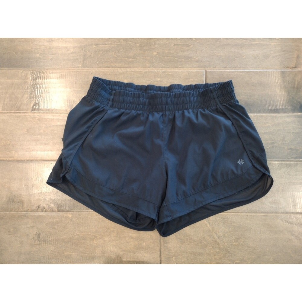 ATHLETA Women's solid black Racer Run mesh 4" athletic shorts - M